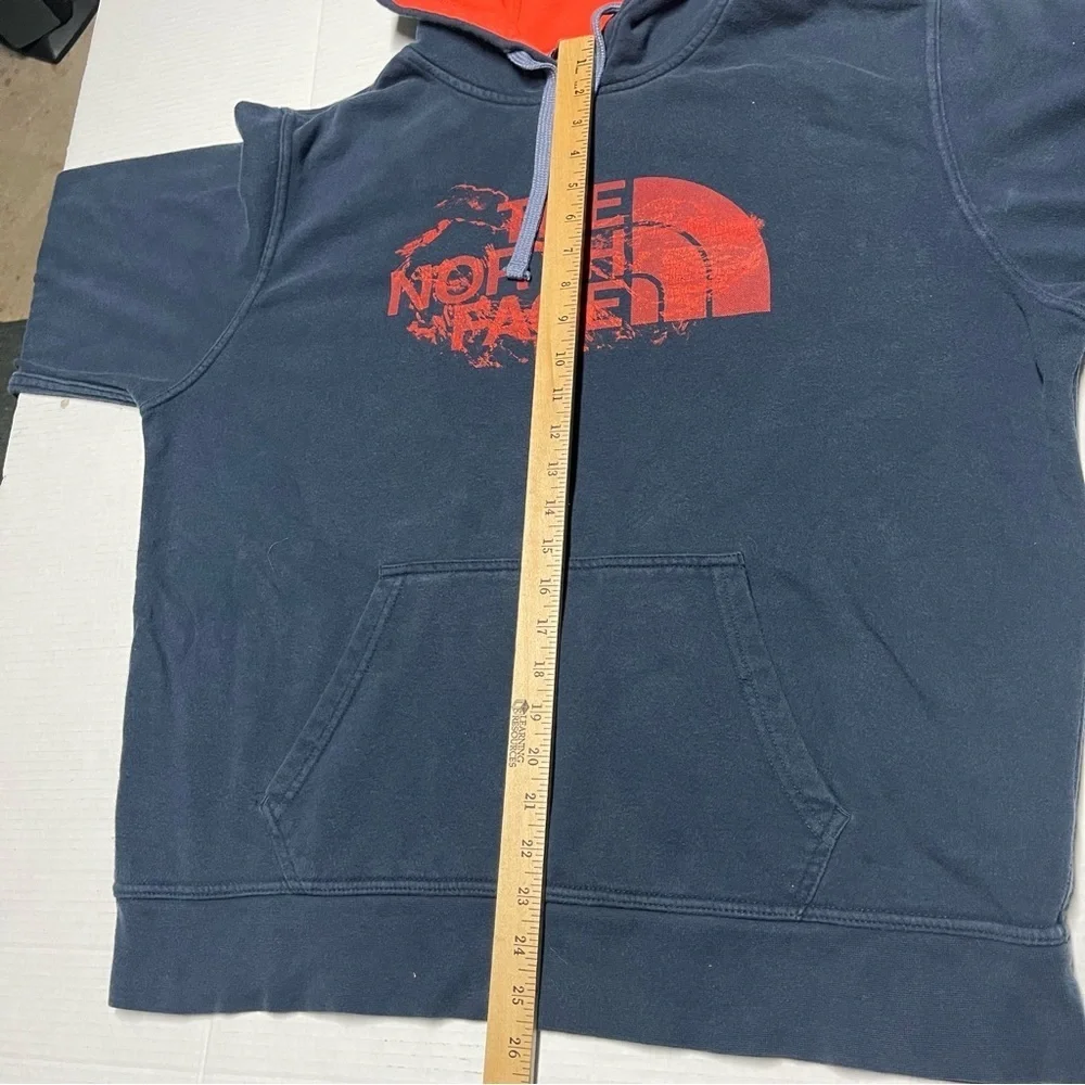 The North Face Men's Navy Hoodie with Orange Logo